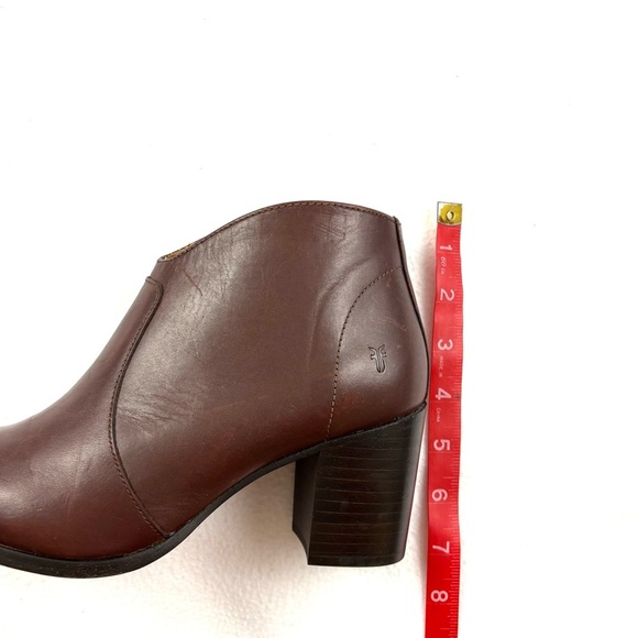 Frye Nora Chestnut Leather Stacked Heel Zip Ankle Moto Western Boots Size 7 - Picture 9 of 11